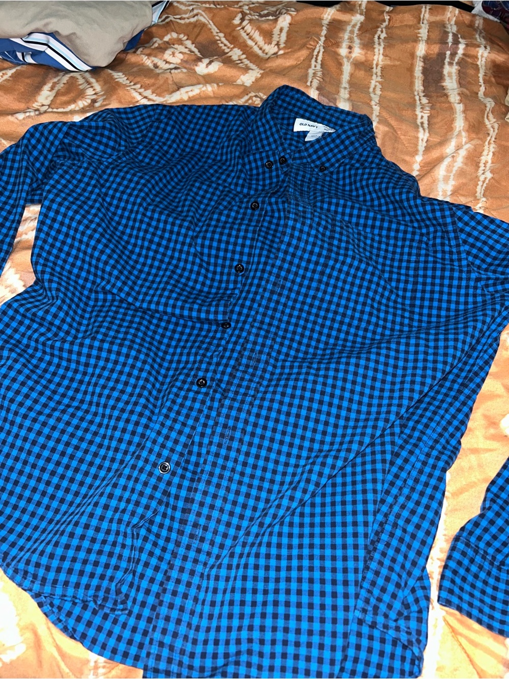 Old Navy Blue and Black Check Button-Down Shirt